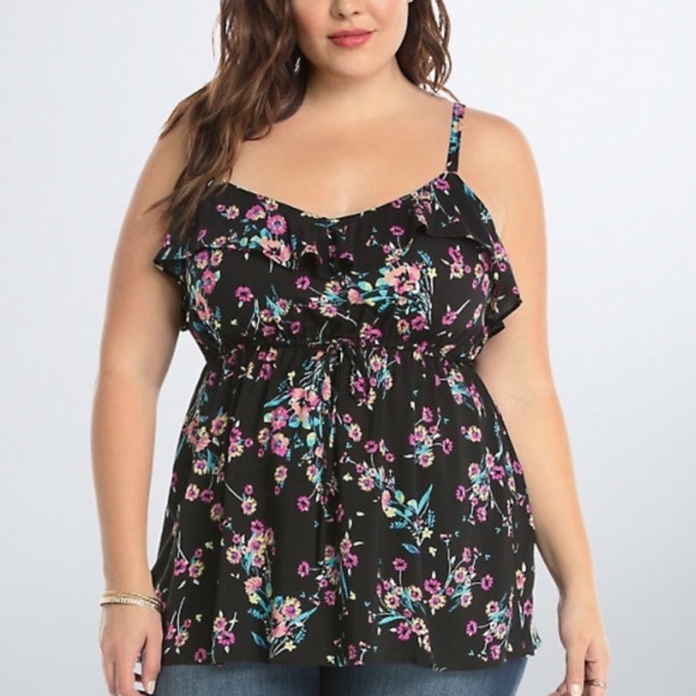 🔺[Torrid] Black Floral Spaghetti Strap Tank 2X